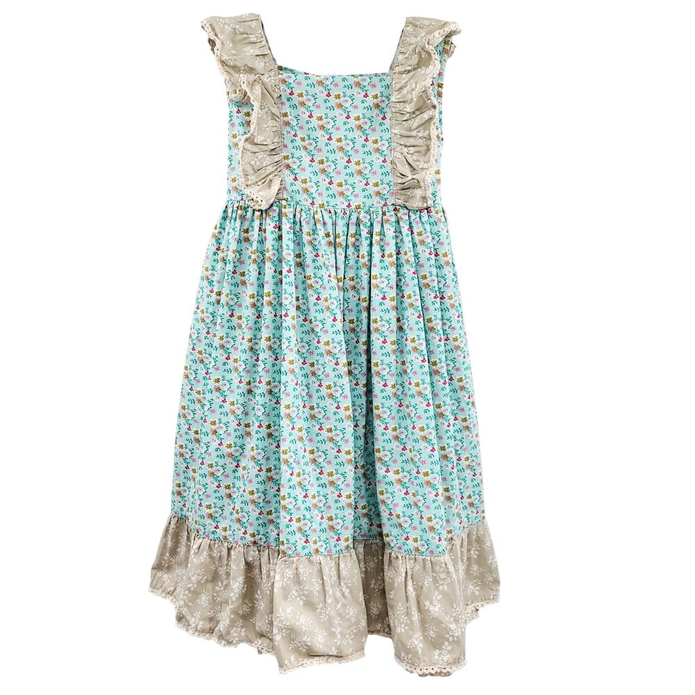 Mustard Pie Floral Vintage-style Pinafore Sleeveless Ruffled Dress Girl's 10